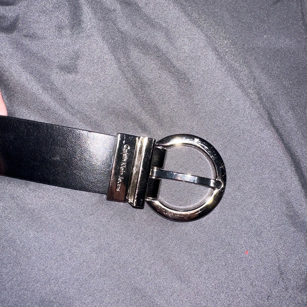 Calvin Klein Black Belt with Circular Silver Buckle